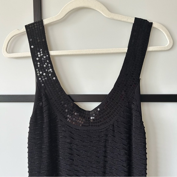 [L] Adrienne Vittadini Black Knit Bodycon Midi Dress With Sequin Beaded Neckline - Picture 6 of 11